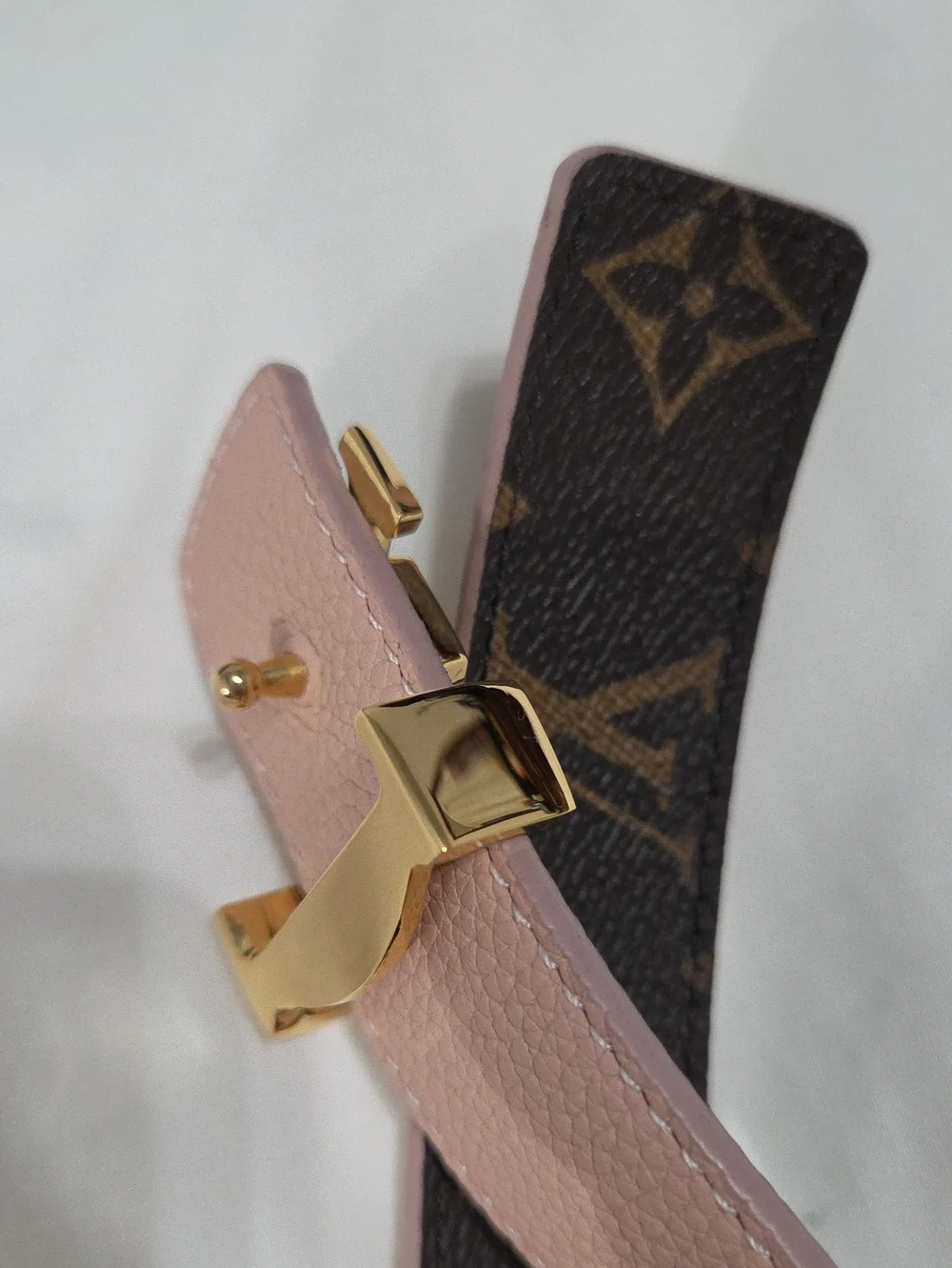 Reversible Louis Vuitton Pink/Brown Monogram Belt Gold LV Buckle